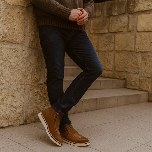 MEN'S COUNTRY FLEX 6" SAND WORK BOOTS – DOUBLE ZIPPER, SOFT TOE, LEATHER WEDGE SOLE |