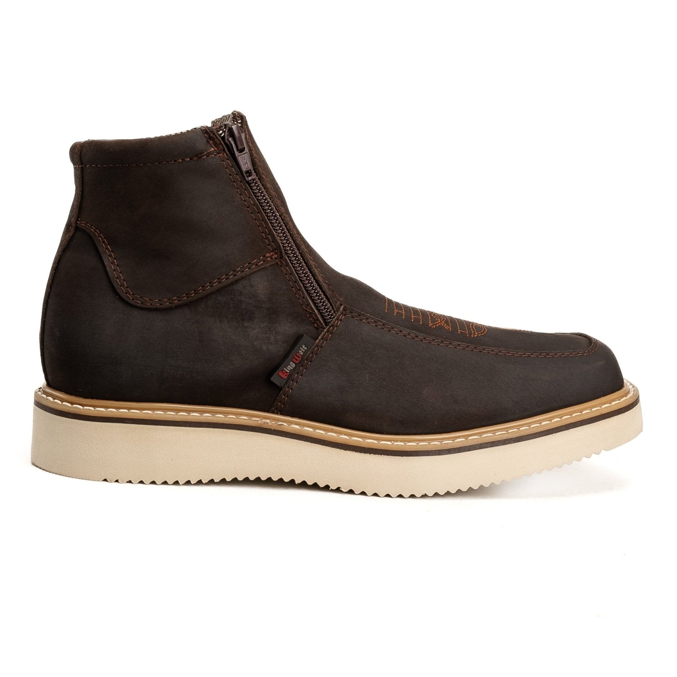 MEN'S COUNTRY FLEX 6" BROWN WORK BOOTS – DOUBLE ZIPPER, SOFT TOE, LEATHER WEDGE SOLE | - 0