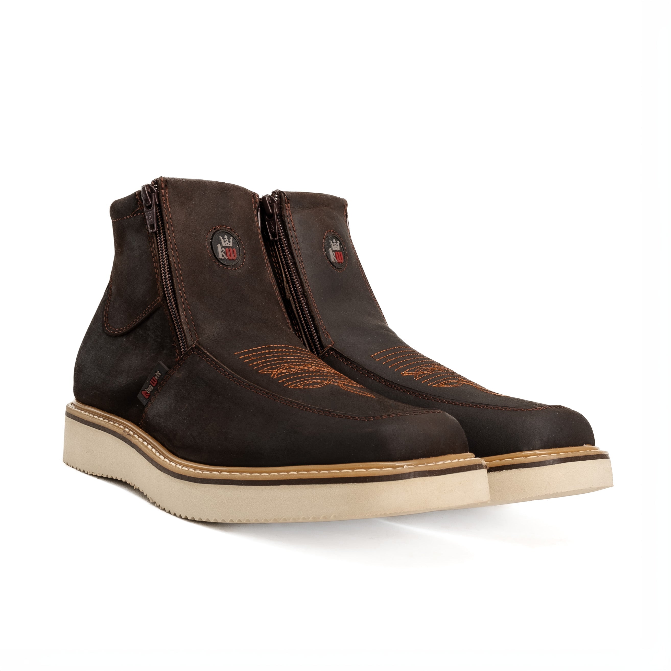 MEN'S COUNTRY FLEX 6" BROWN WORK BOOTS – DOUBLE ZIPPER, SOFT TOE, LEATHER WEDGE SOLE |
