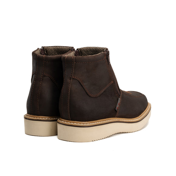 MEN'S COUNTRY FLEX 6" BROWN WORK BOOTS – DOUBLE ZIPPER, SOFT TOE, LEATHER WEDGE SOLE |