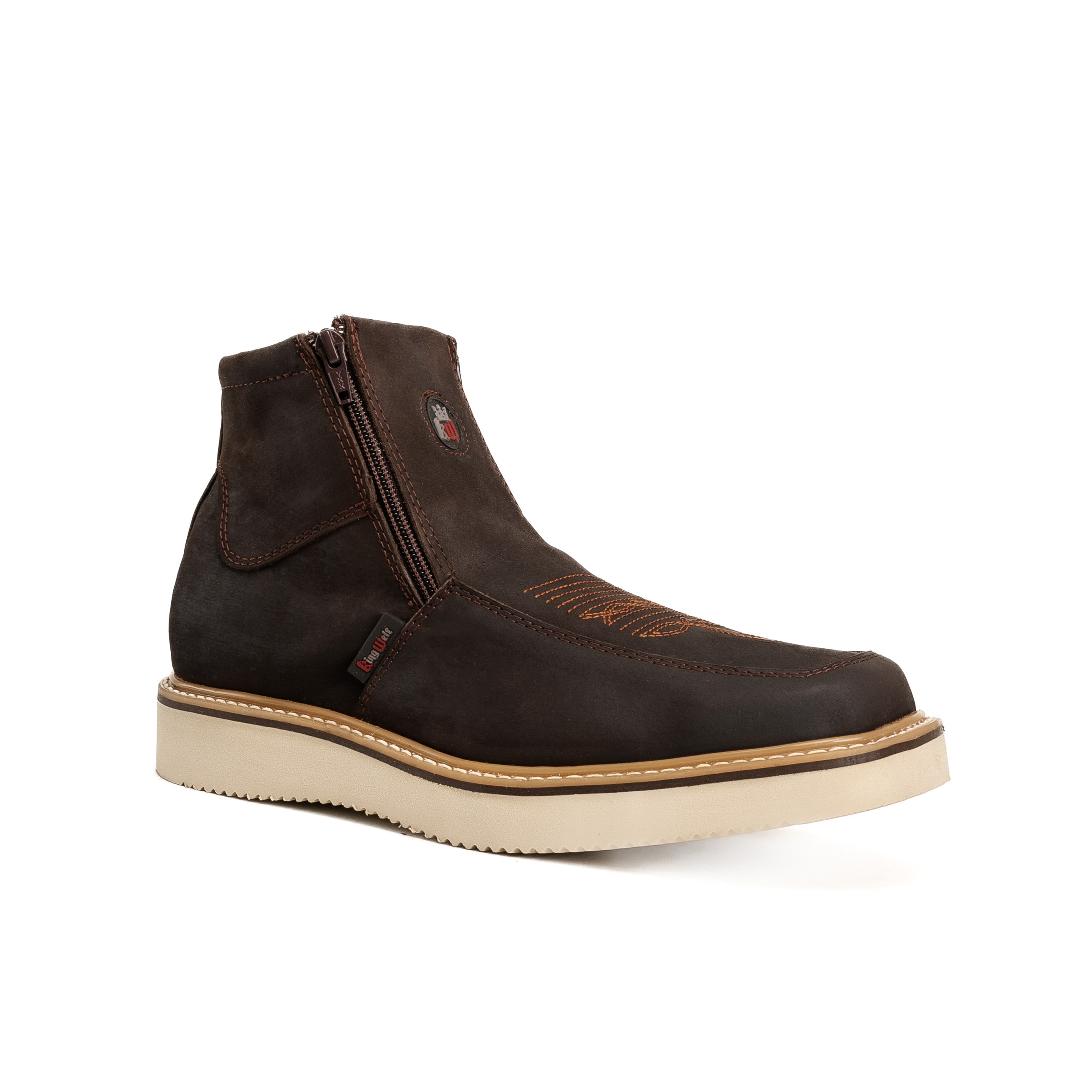 MEN'S COUNTRY FLEX 6" BROWN WORK BOOTS – DOUBLE ZIPPER, SOFT TOE, LEATHER WEDGE SOLE |