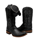 COMBO MEN'S DENVER WESTERN BOOTS BLACK CAIMAN PRINT LEATHER COWBOY DUBAI TOE WHIT BELT-1