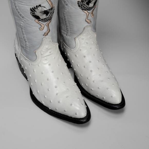901 MEN'S BONE OSTRICH J TOE EMBROIDERED  PULL ON COWBOY BOOT - 0