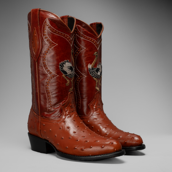 901 MEN'S SHEDRON OSTRICH J TOE EMBROIDERED PULL ON COWBOY BOOT