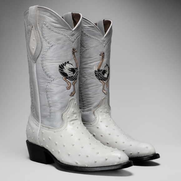 901 MEN'S BONE OSTRICH J TOE EMBROIDERED  PULL ON COWBOY BOOT