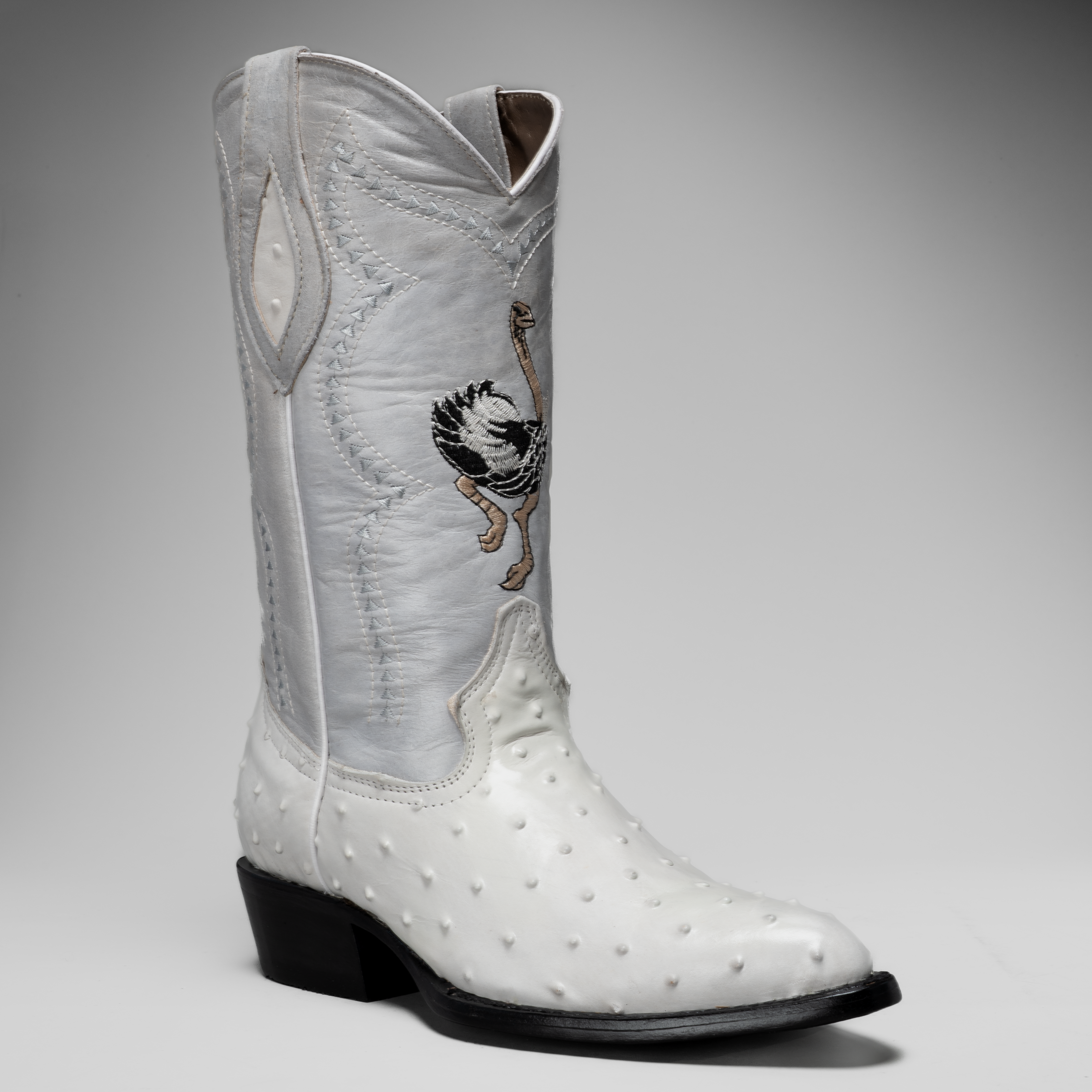901 MEN'S BONE OSTRICH J TOE EMBROIDERED  PULL ON COWBOY BOOT