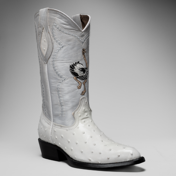 901 MEN'S BONE OSTRICH J TOE EMBROIDERED  PULL ON COWBOY BOOT