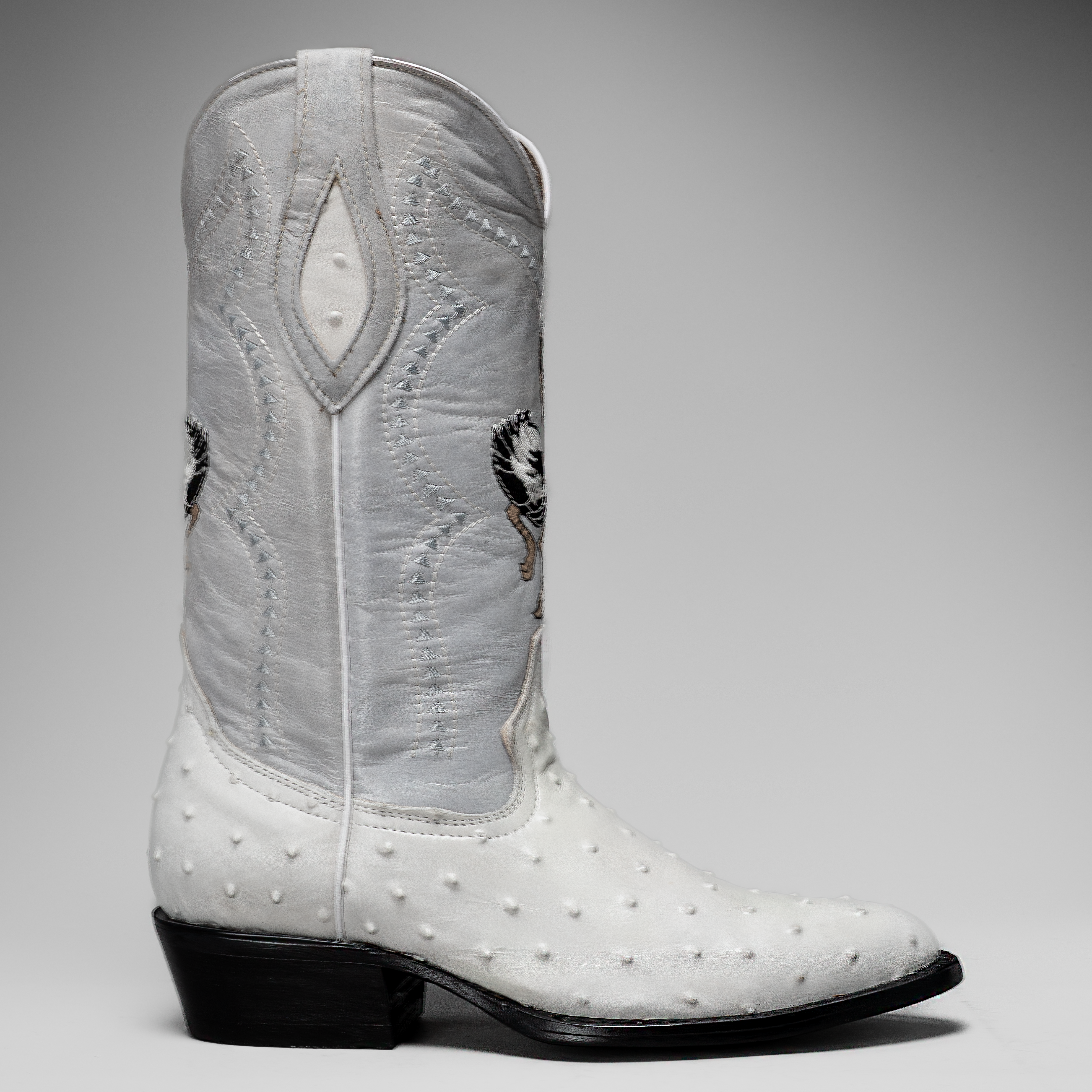 901 MEN'S BONE OSTRICH J TOE EMBROIDERED  PULL ON COWBOY BOOT