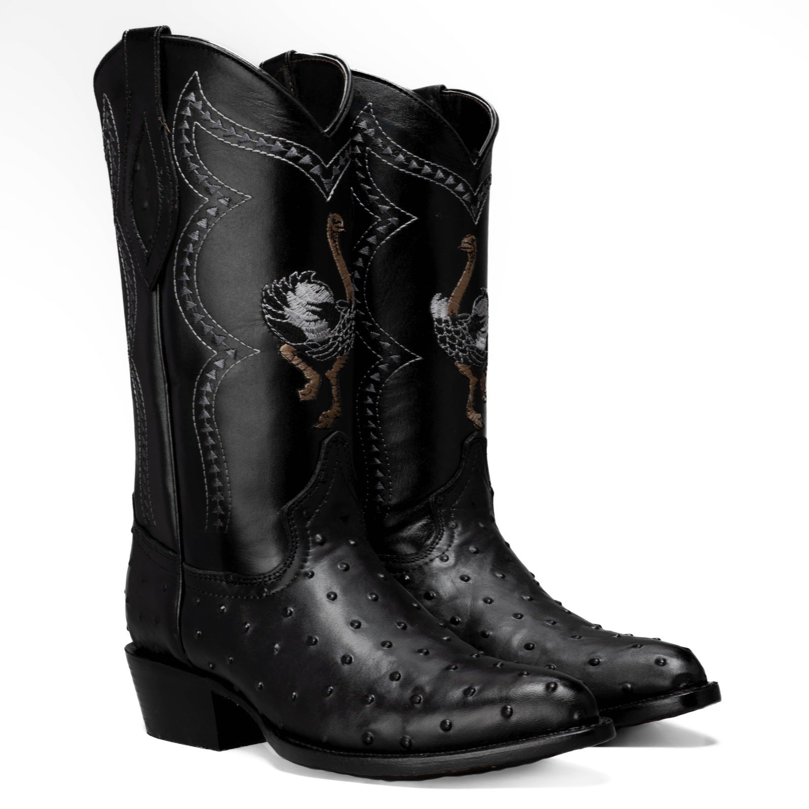 901 Bota Vaquera Punta J Imitacion Avestruz Negro
