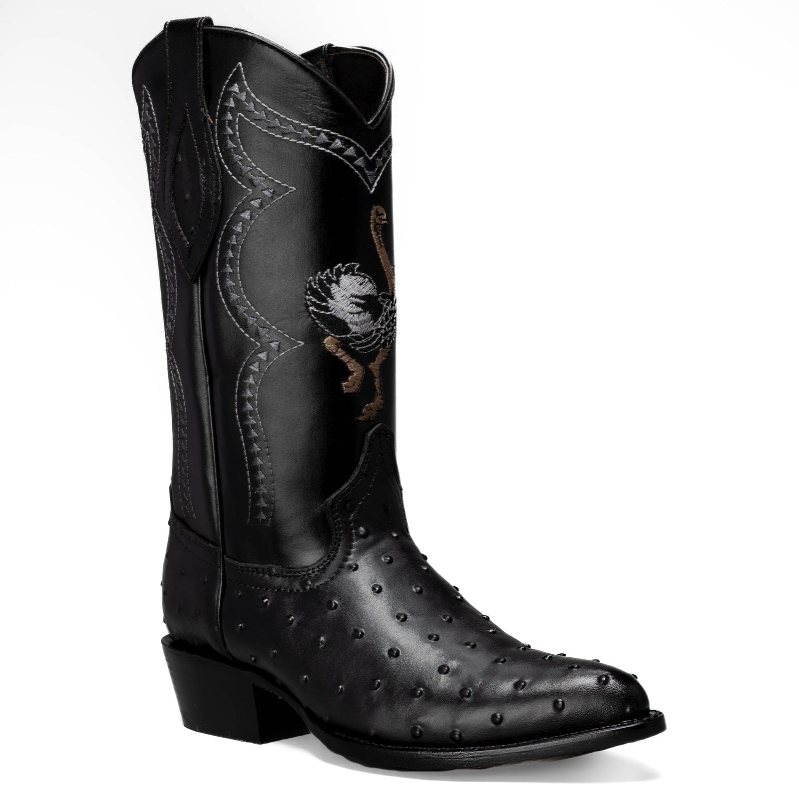 901 Bota Vaquera Punta J Imitacion Avestruz Negro