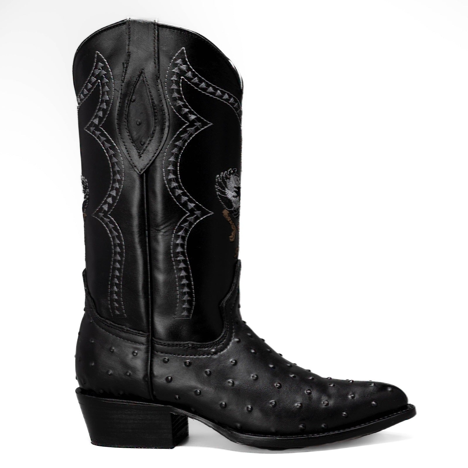 901 Bota Vaquera Punta J Imitacion Avestruz Negro