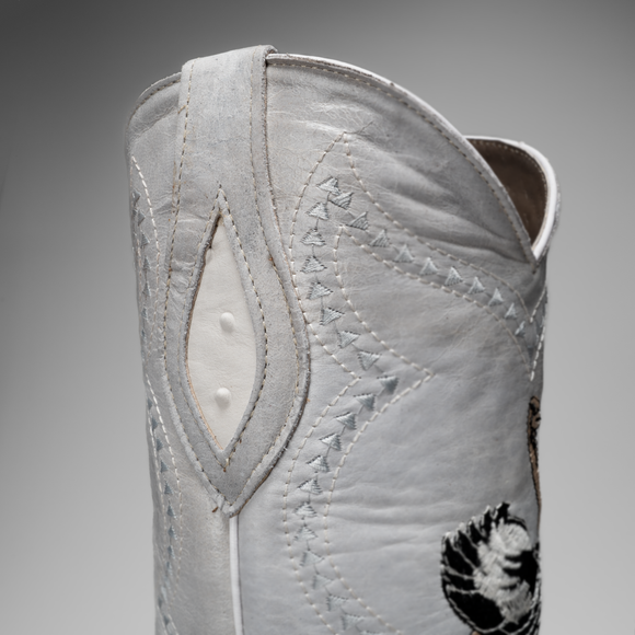 901 MEN'S BONE OSTRICH J TOE EMBROIDERED  PULL ON COWBOY BOOT