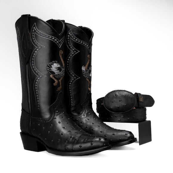 Combo Botas 901 Punta J Imitacion Avestruz Negro