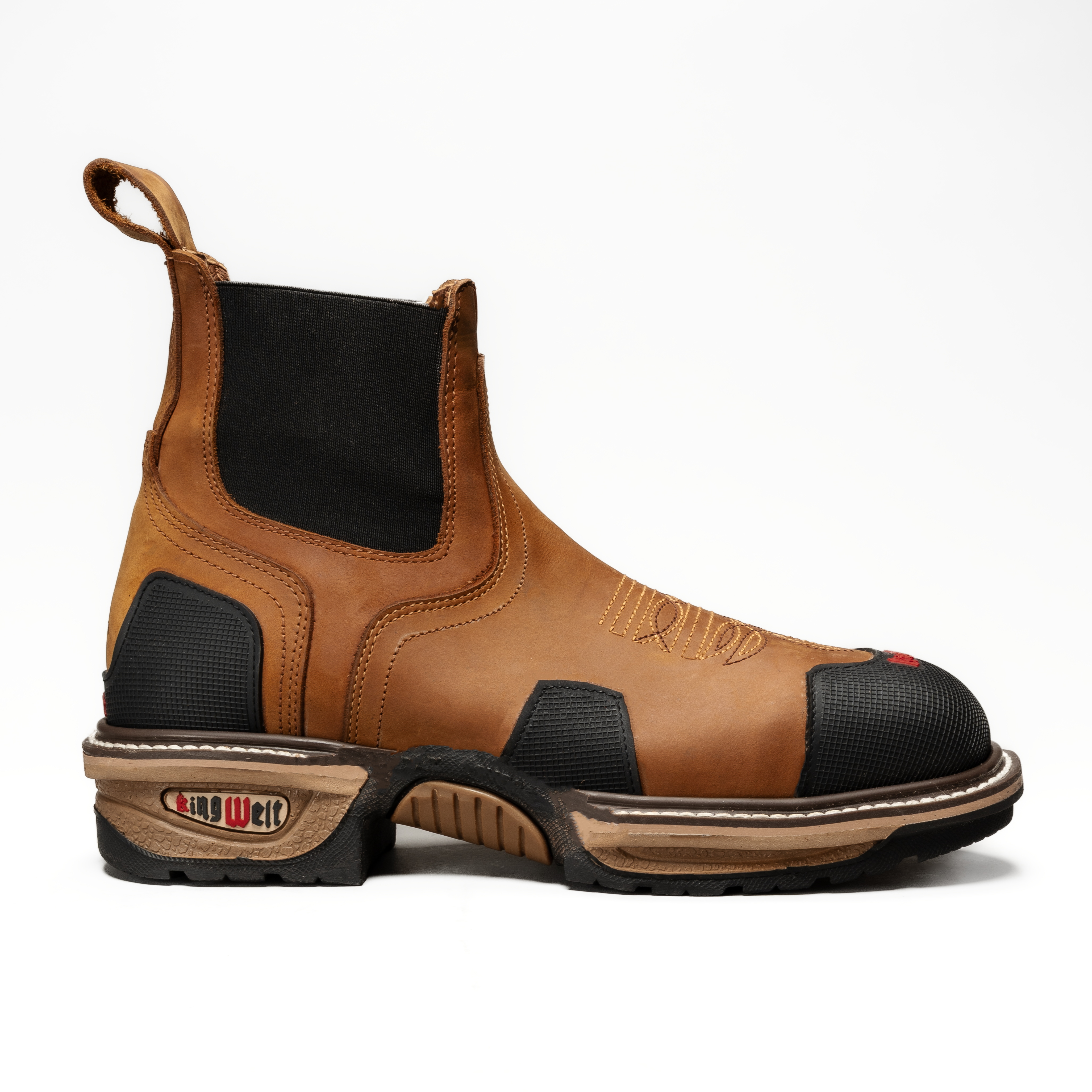 MEN'S KW3161 TAN FORCE 6" STEEL TOE WORK BOOTS SQUARE TOE DUAL DENSITY FULL GRAIN LEATHER CHELSEA - 0