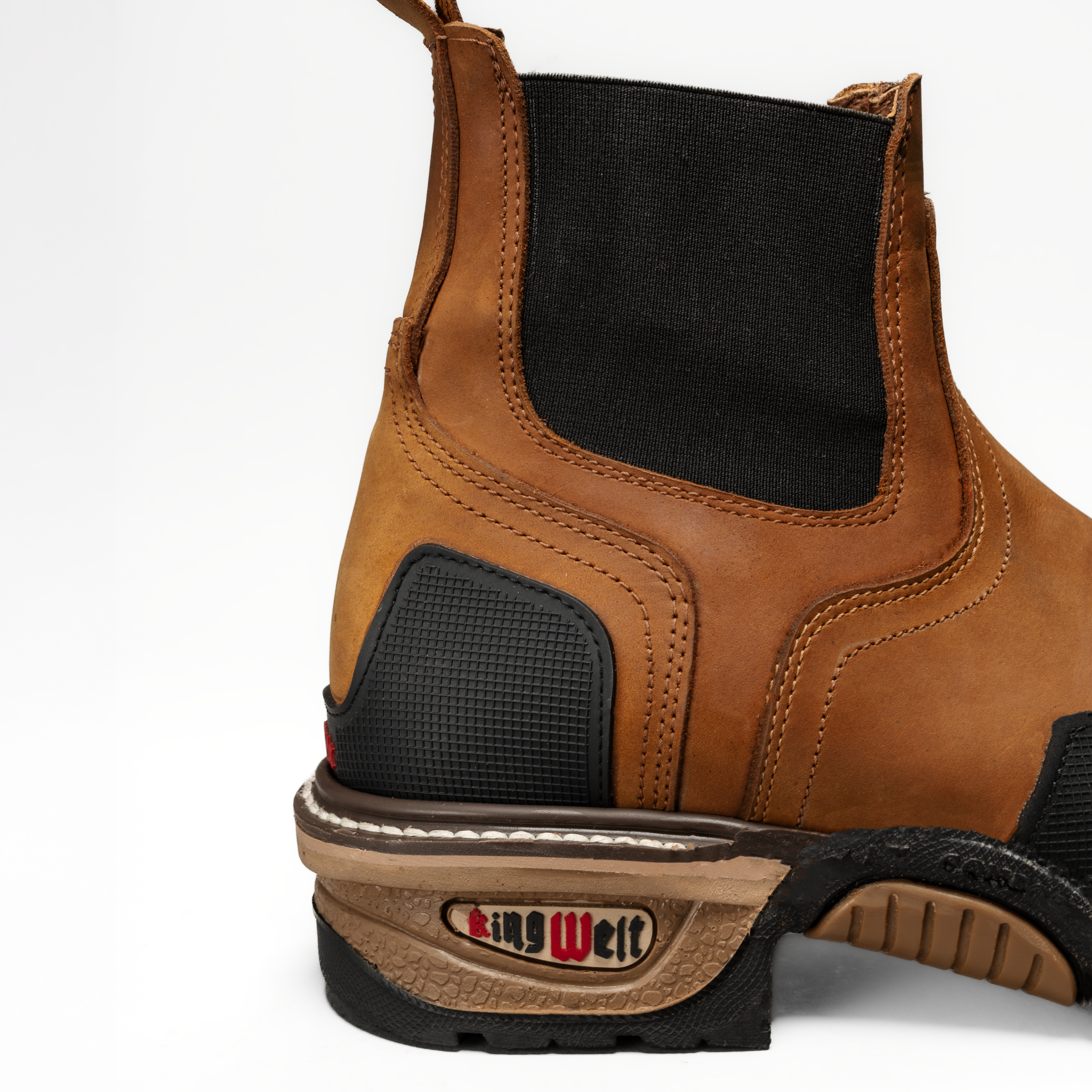 MEN'S KW3161 TAN FORCE 6" STEEL TOE WORK BOOTS SQUARE TOE DUAL DENSITY FULL GRAIN LEATHER CHELSEA