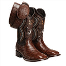 COMBO 703 Bota de Rodeo Piel de Avestruz Original Cafe
