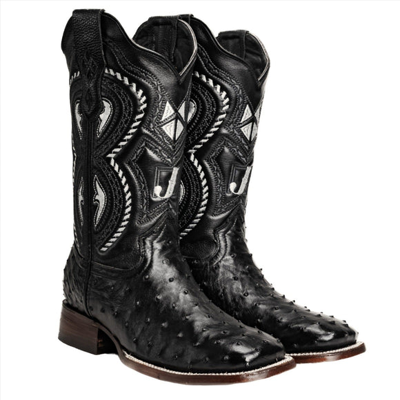COMBO 703 Bota de Rodeo Piel de Avestruz Original Negra