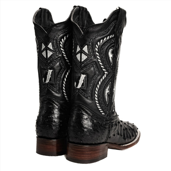COMBO 703 Bota de Rodeo Piel de Avestruz Original Negra