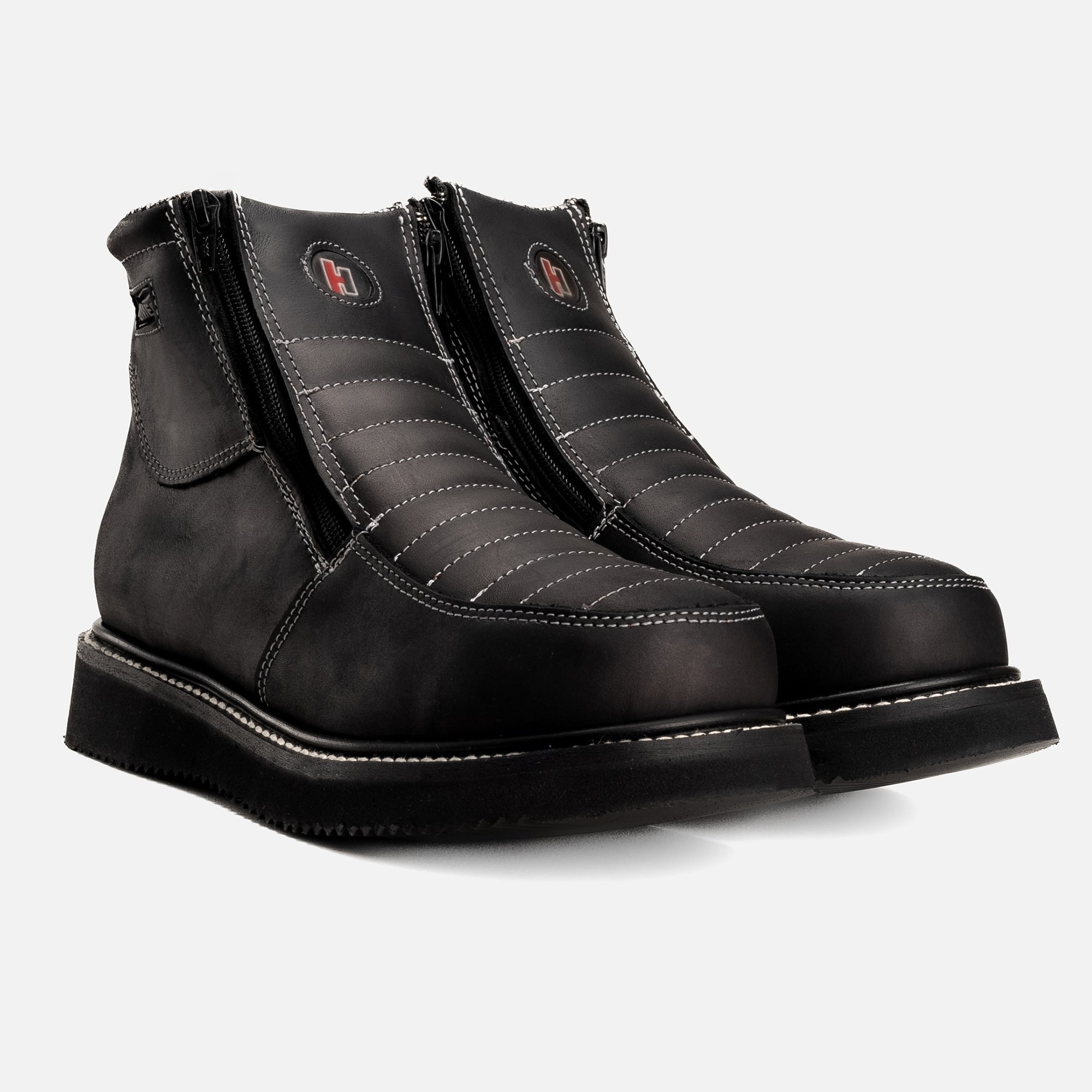 HM 330 BLACK, Prime Leather, Breathable Lining, Light Weight PU Sole, Short Boots 6" Double Zipper.