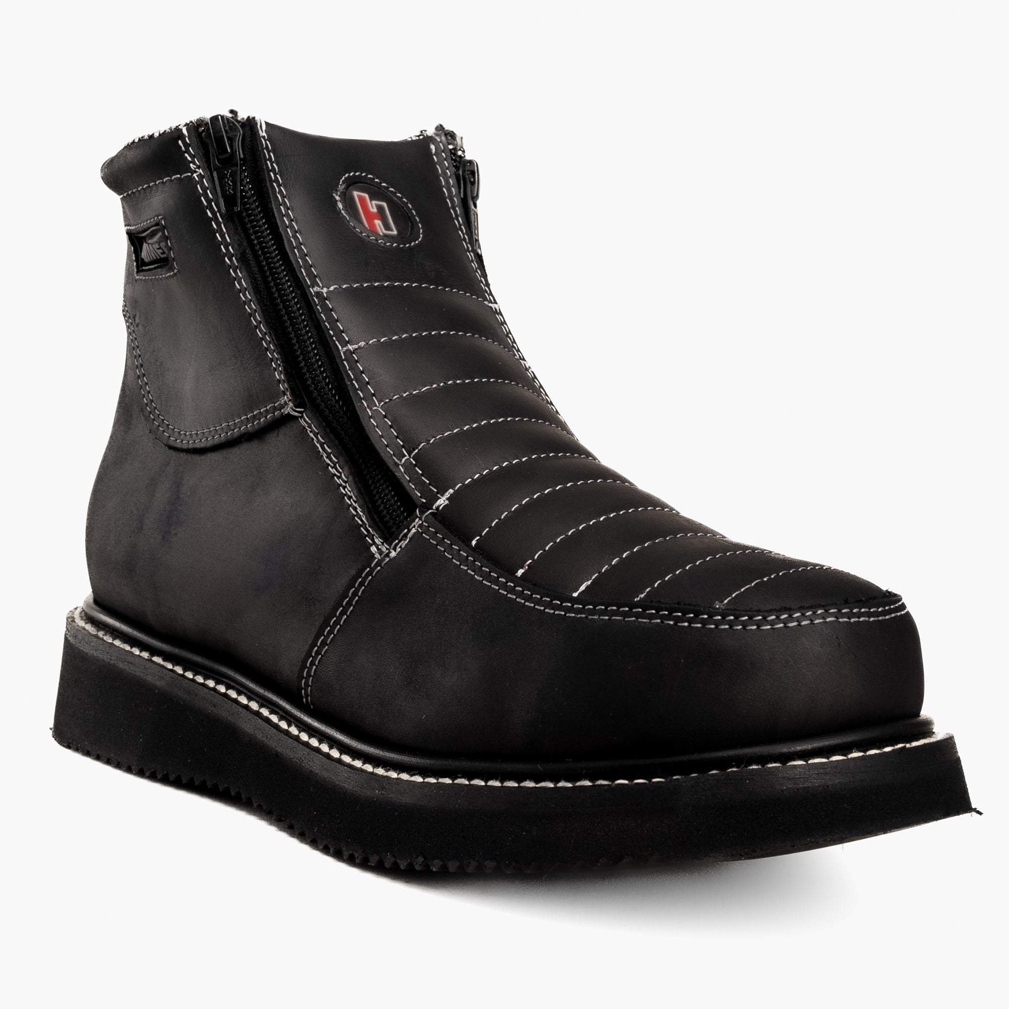 HM 330 BLACK, Prime Leather, Breathable Lining, Light Weight PU Sole, Short Boots 6" Double Zipper.