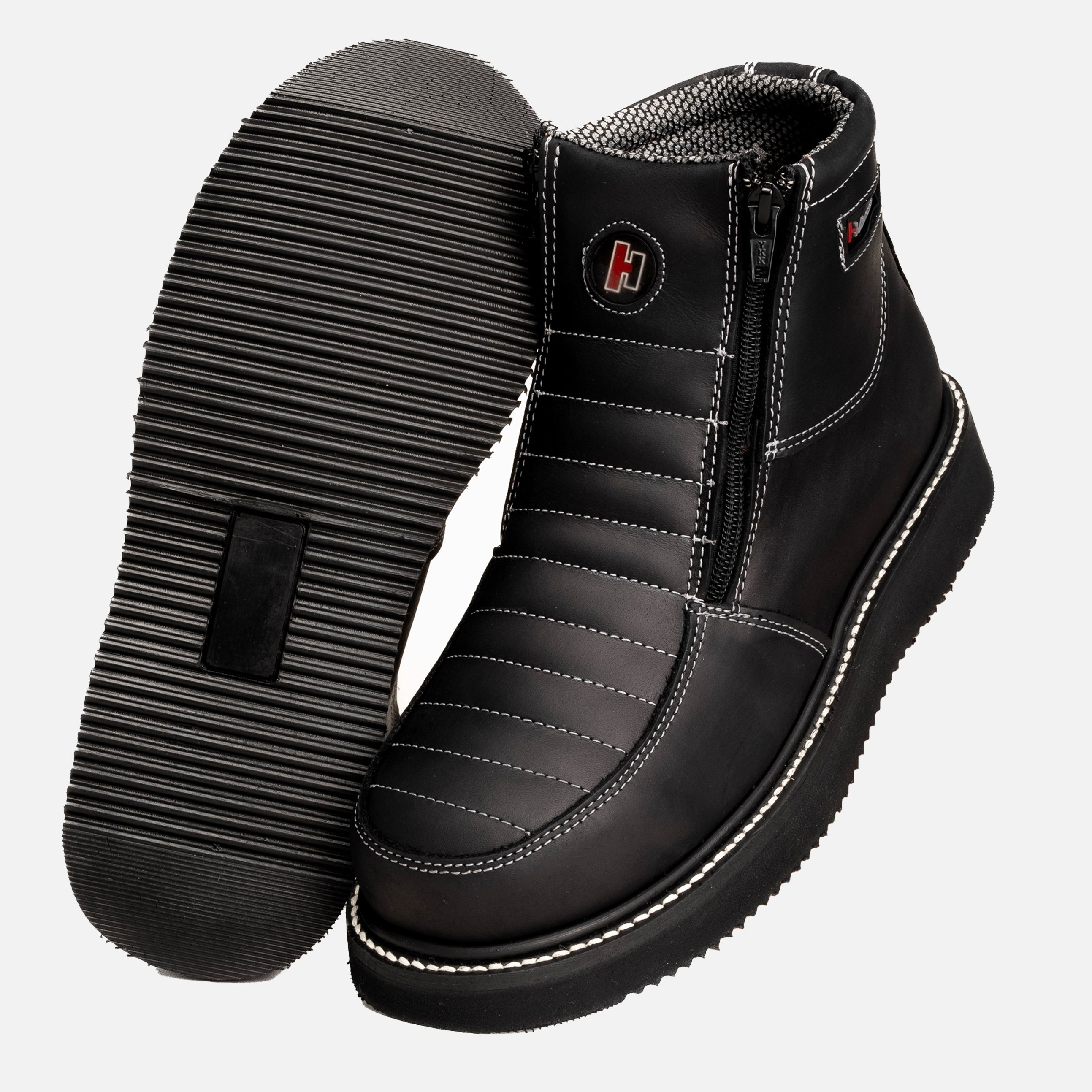 HM 330 BLACK, Prime Leather, Breathable Lining, Light Weight PU Sole, Short Boots 6" Double Zipper. - 0