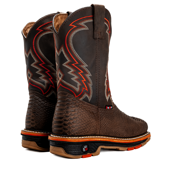 MEN'S 4X4 FORCE VENOM SQUARE TOE RUSTIC BROWN WORK BOOTS  PULL ON ROPPER - 0