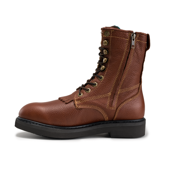 MEN'S FORCE 8" HM118 COMFORT AND ZIPPER LACE UP WORK BOOTS FULL GRAIN LEATHER