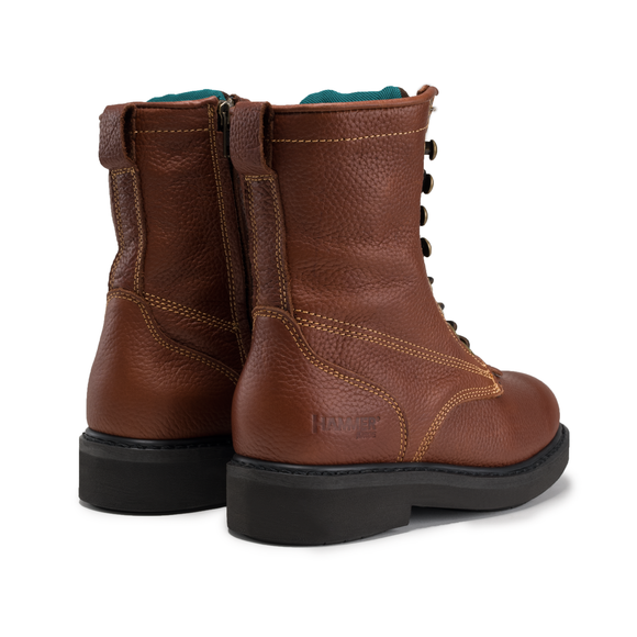 MEN'S FORCE 8" HM118 COMFORT AND ZIPPER LACE UP WORK BOOTS FULL GRAIN LEATHER