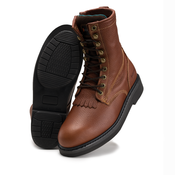 MEN'S FORCE 8" HM118 COMFORT AND ZIPPER LACE UP WORK BOOTS FULL GRAIN LEATHER