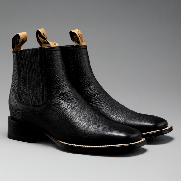 MEN'S VS370 CLASSIC BLACK LEATHER SQUARE TOE ANKLE COWBOY BOOTS