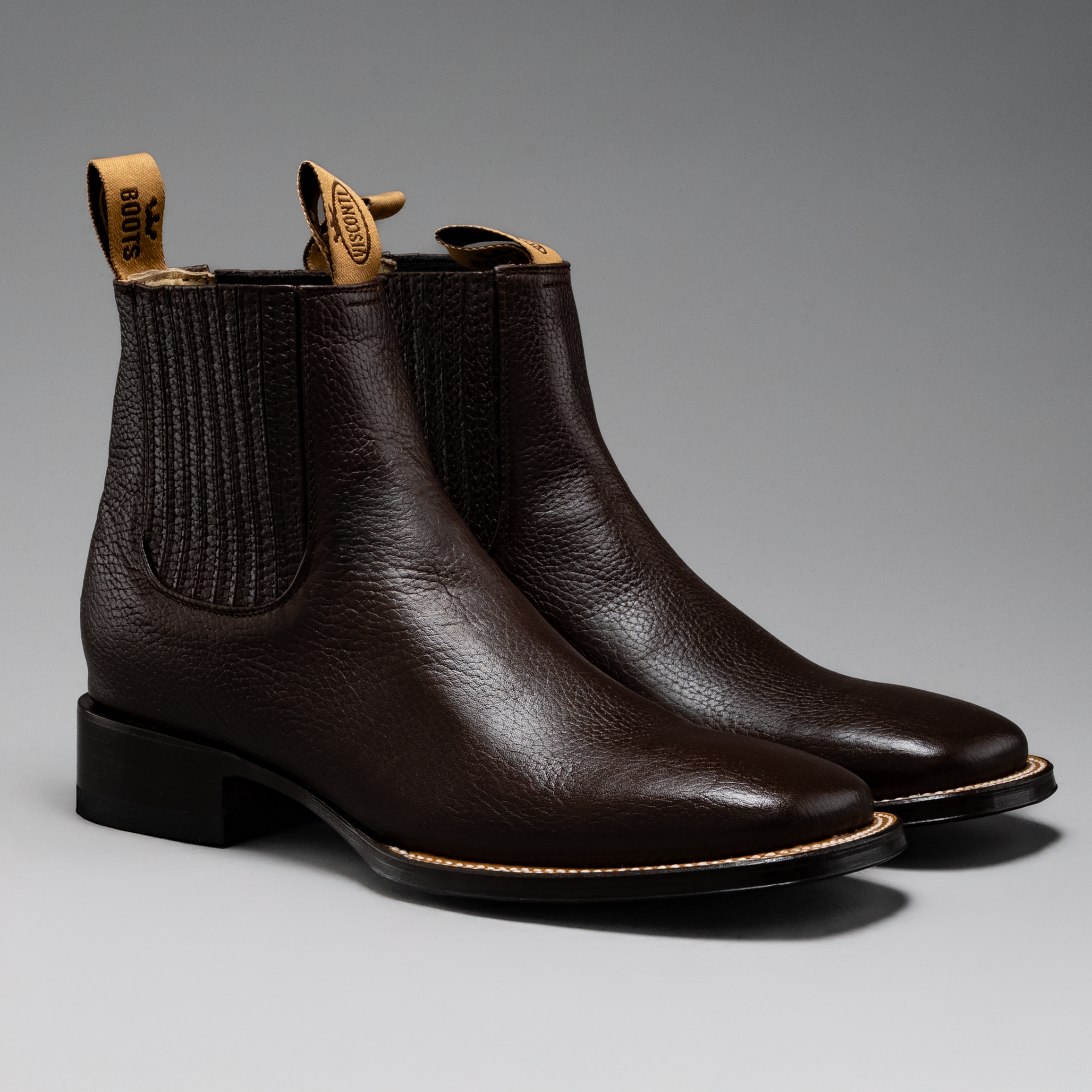 MEN'S VS370 CLASSIC BLACK LEATHER SQUARE TOE ANKLE COWBOY BOOTS