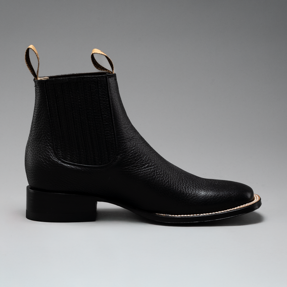 MEN'S VS370 CLASSIC BLACK LEATHER SQUARE TOE ANKLE COWBOY BOOTS - 0