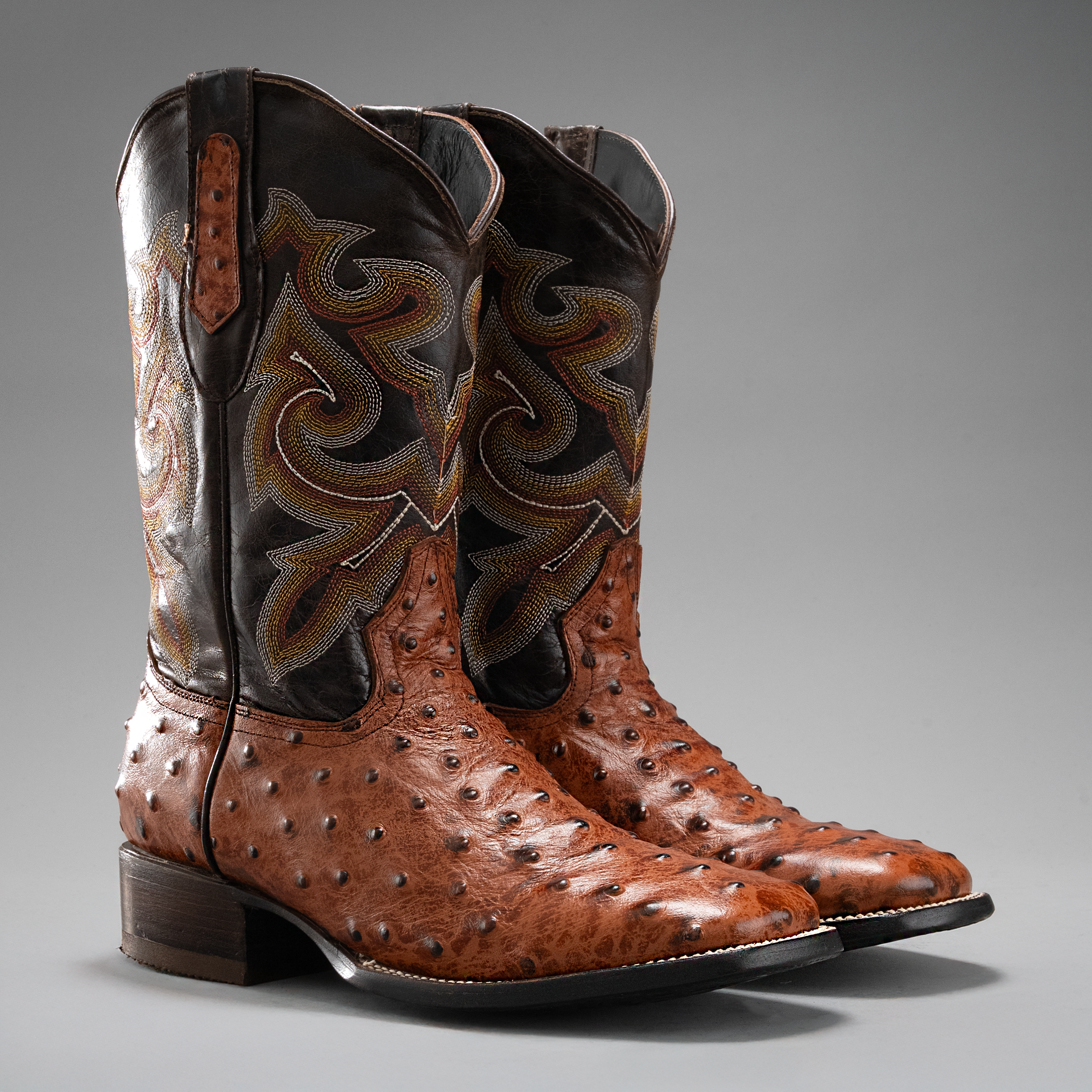 MEN'S OSTRICH BD701 WESTERN BOOTS SHEDRON SQUARE TOE COWBOY BOOTS WITH BELT BUNDLE - 0