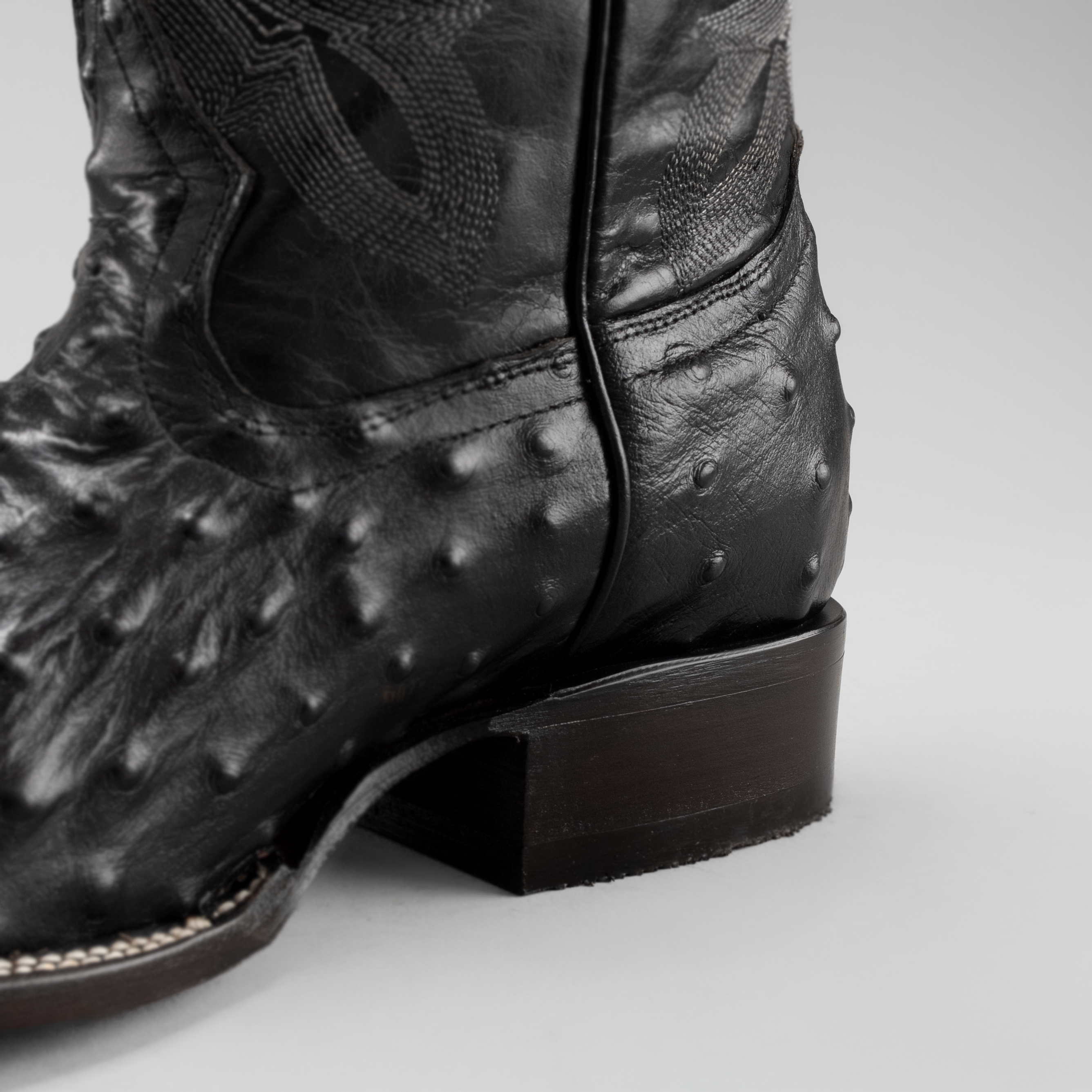 MEN'S BLACK BD701 OSTRICH WESTERN BOOT SQUARE TOE COWBOY BOOTS WITH BELT BUNDLE