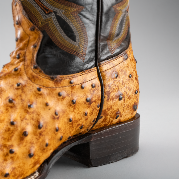 BD701 MEN'S WESTERN BOOTS OSTRICH PRINT LEATHER SQUARE TOE COWBOY BOOTS BUTTERCUP COLOR