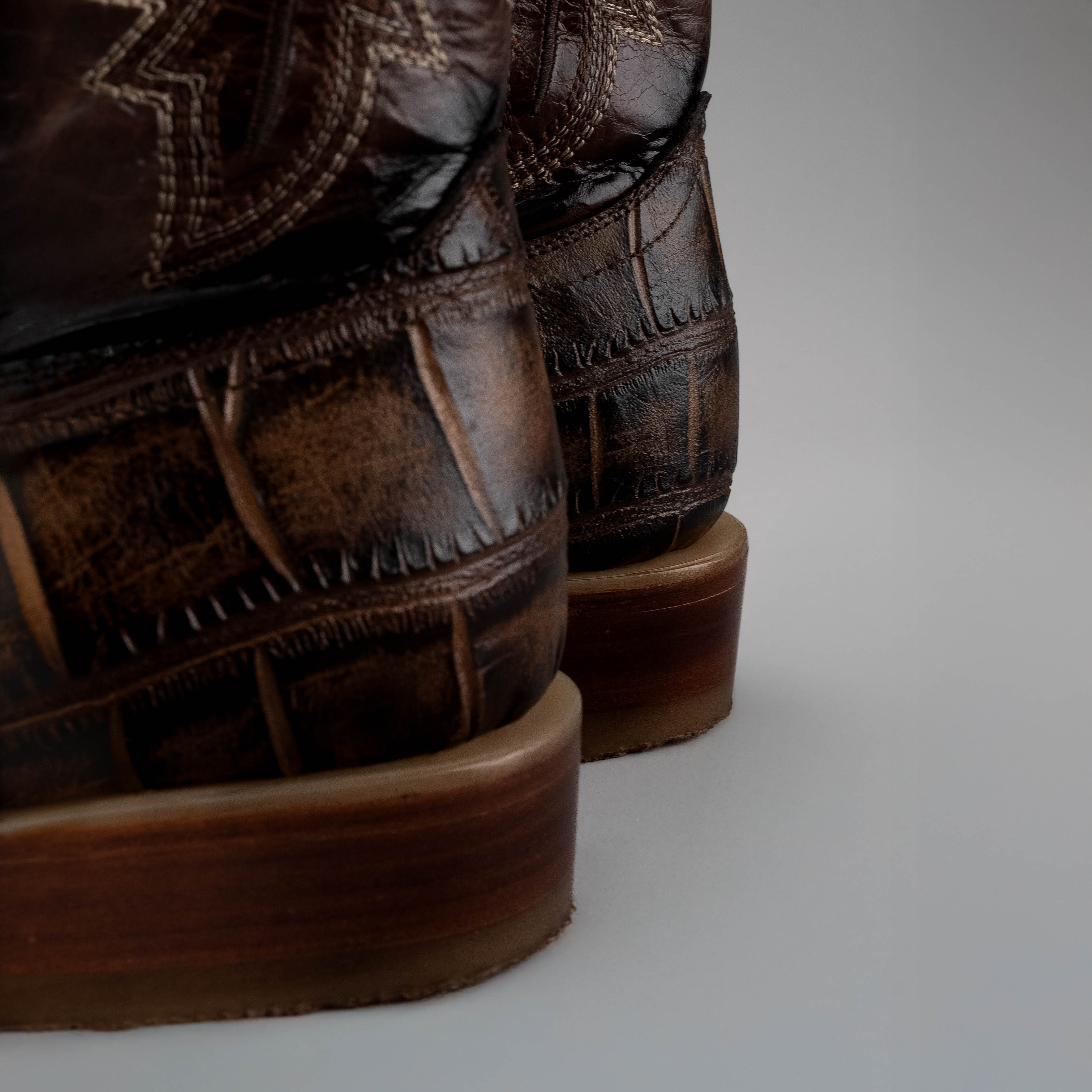 MEN'S AMERICAN ALLIGATOR PRINT LEATHER BROWN SQUARE TOE COWBOY BOOT