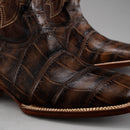 MEN'S AMERICAN ALLIGATOR PRINT LEATHER BROWN SQUARE TOE COWBOY BOOT-3