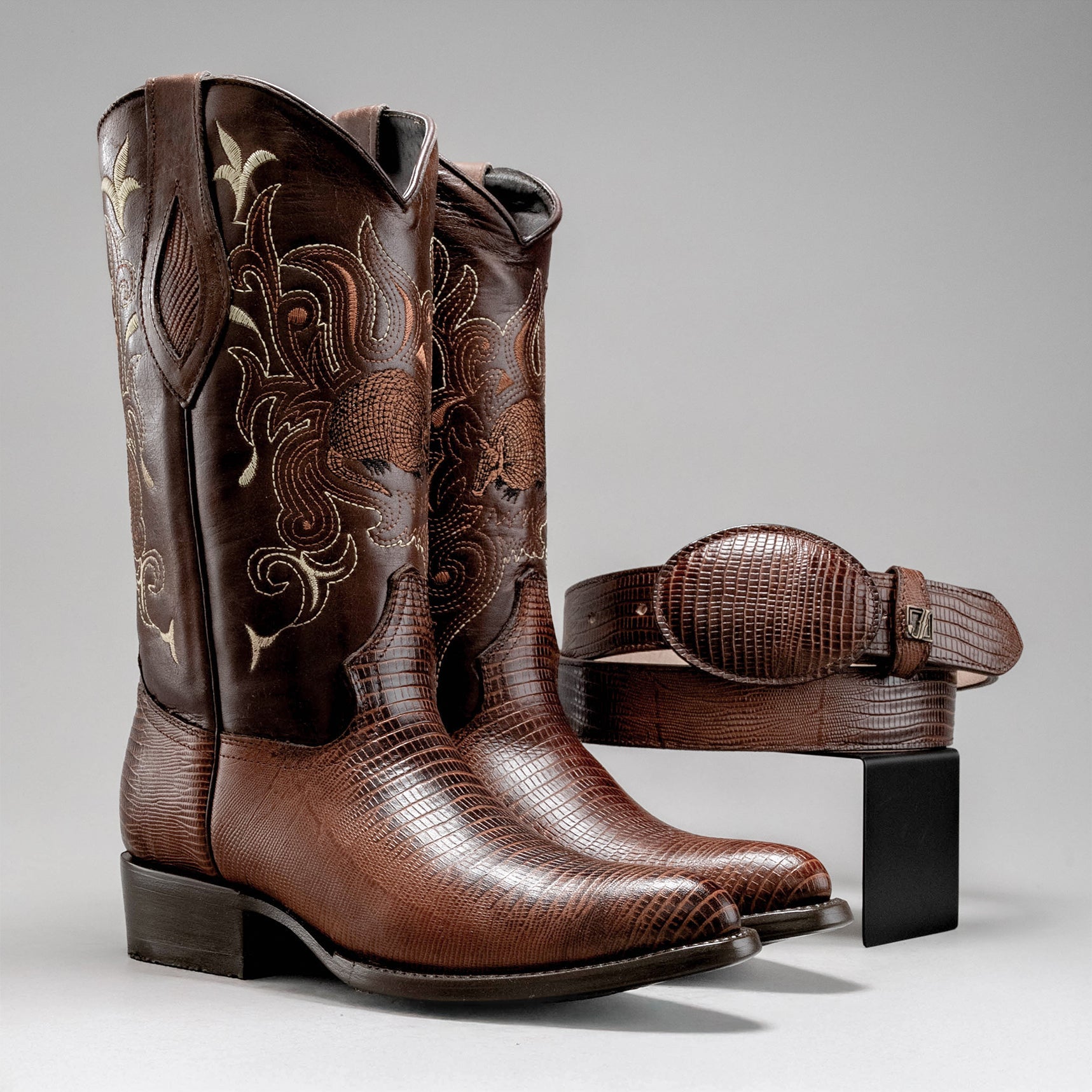 MEN'S WESTERN BOOTS 913 BROWN  J TOE COWBOY & RODEO BOOTS WITH  BELT BUNDLE