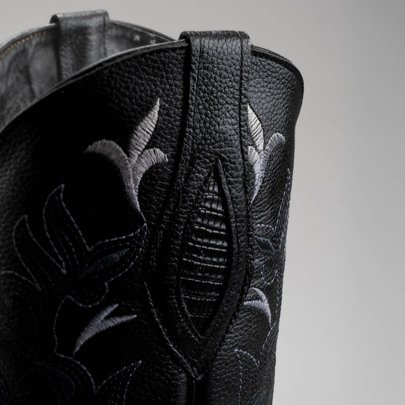 MEN'S WESTERN BOOTS 913 BLACK LIZARD J TOE COWBOY & RODEO BOOTS WITH BELT BUNDLE