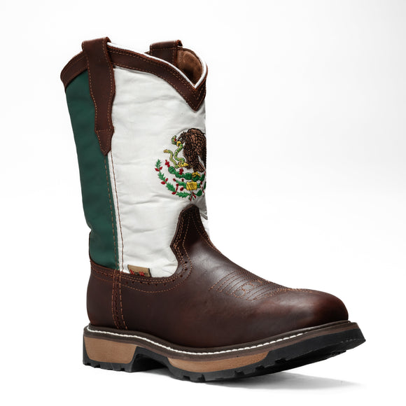 MEN'S 5006 DUAL DENSITY FULL GRAIN LEATHER SQUARE TOE EMBROIDERED FLAG ON SHAFT WORK BOOT