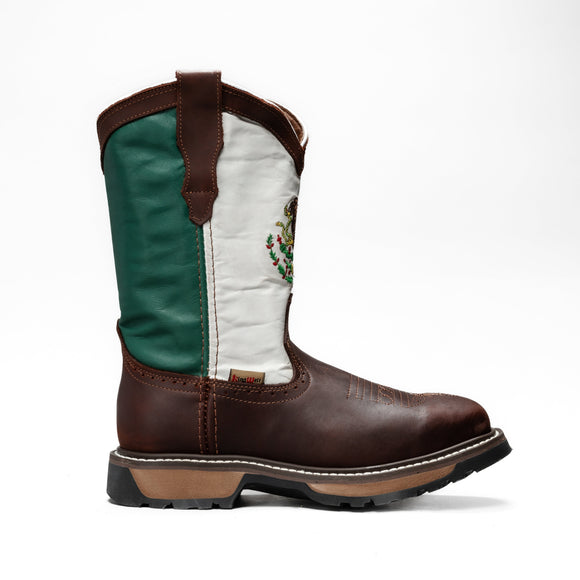 MEN'S 5006 DUAL DENSITY FULL GRAIN LEATHER SQUARE TOE EMBROIDERED FLAG ON SHAFT WORK BOOT