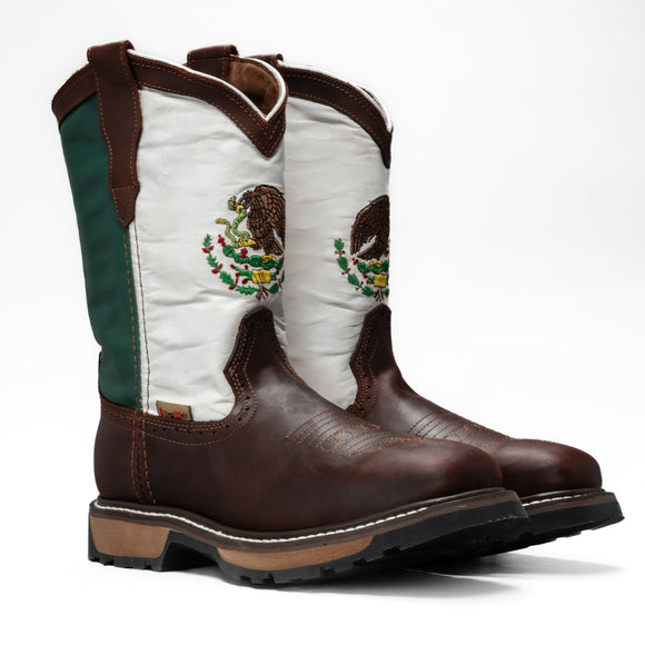 MEN'S 5006 DUAL DENSITY FULL GRAIN LEATHER SQUARE TOE EMBROIDERED FLAG ON SHAFT WORK BOOT