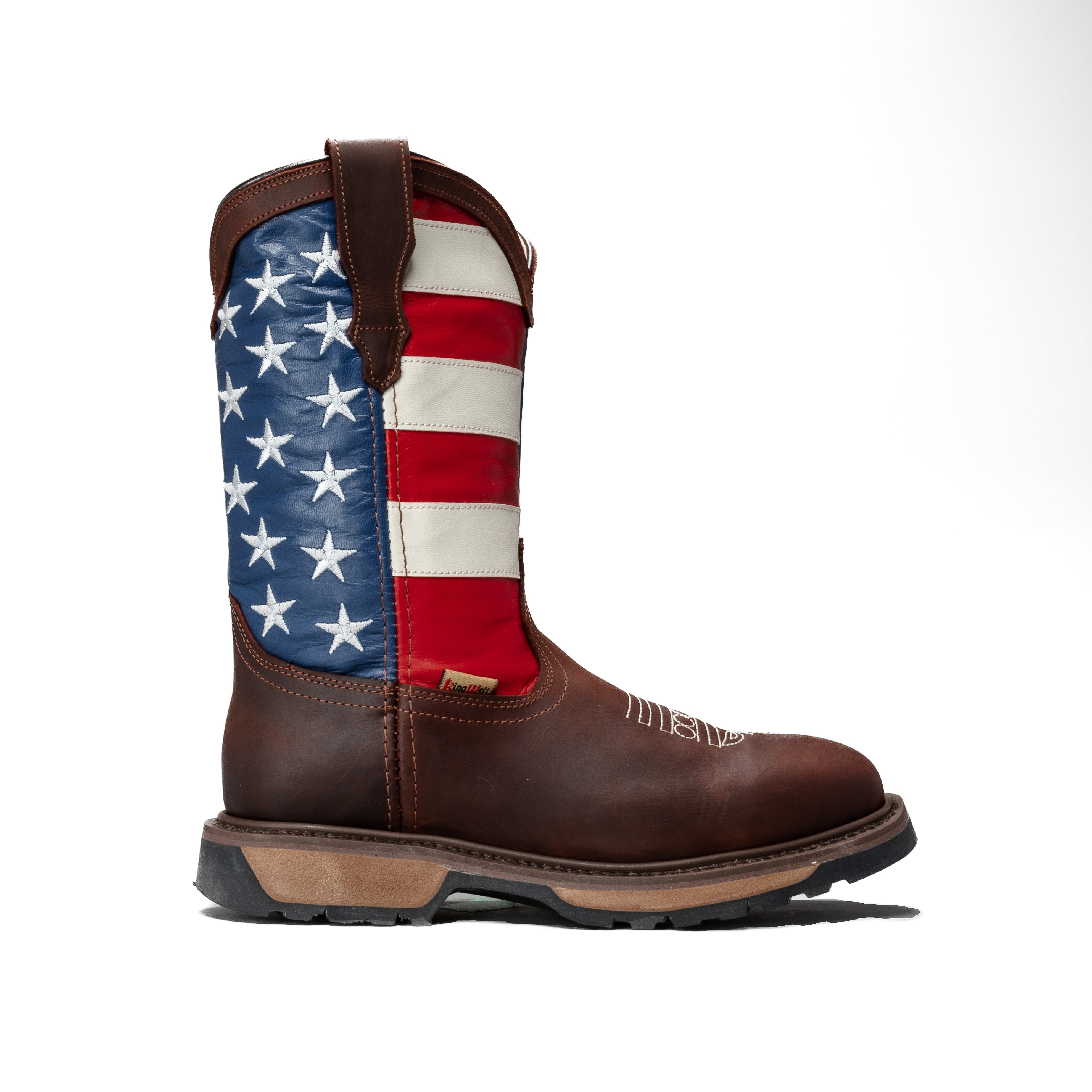 MEN'S  KW5007  WORK BOOTSDUAL DENSITY USA FLAG FULL GRAIN LEATHER 4X4