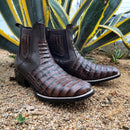 SQUARE TOE  MEN'S CROCODILE RODEO ANKLE BOOT BROWN COLOR-2