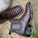 SQUARE TOE  MEN'S CROCODILE RODEO ANKLE BOOT BROWN COLOR-4