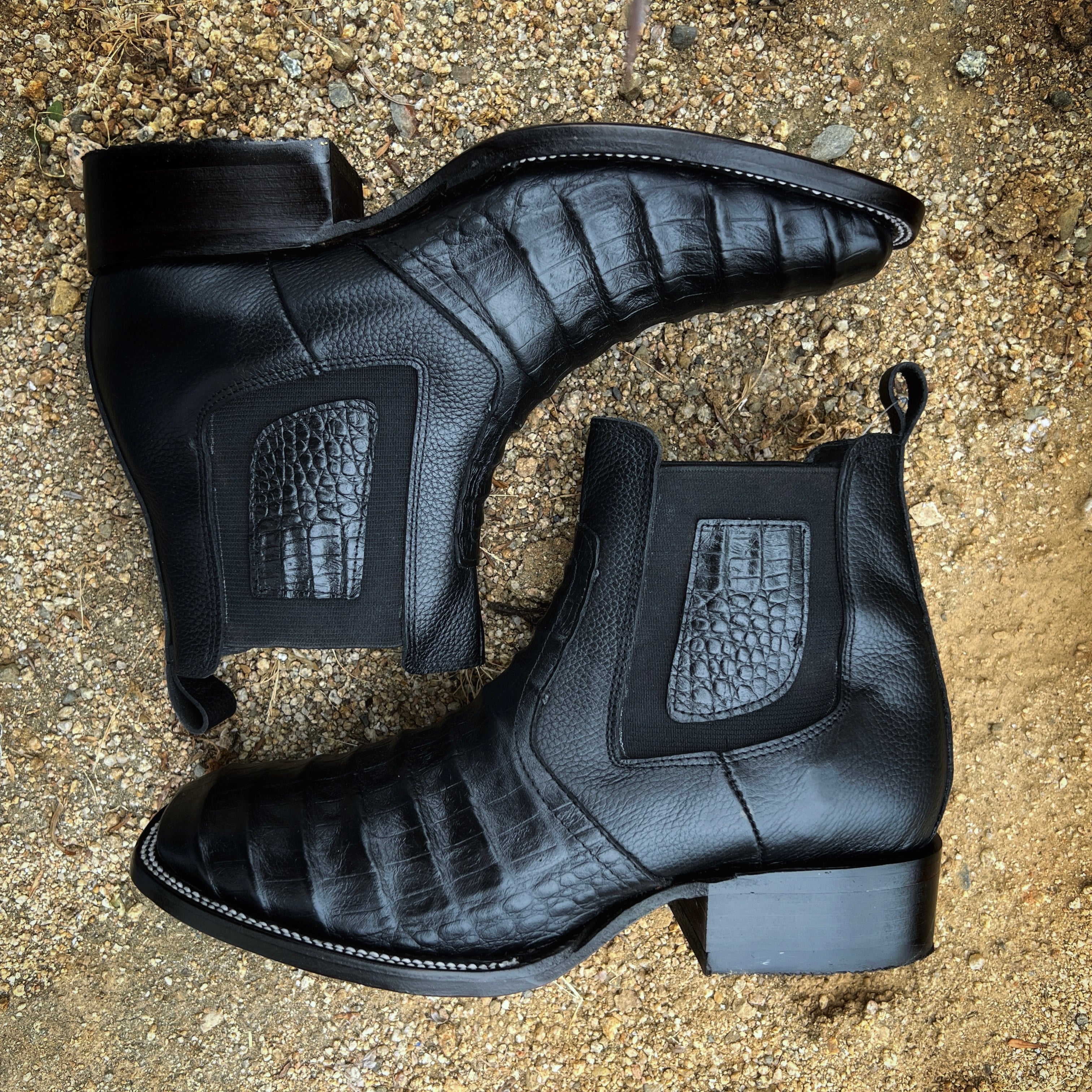 SQUARE TOE  MEN'S CROCODILE RODEO ANKLE BOOT BLACK COLOR