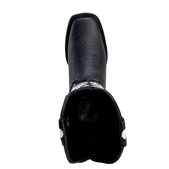 WOMEN’S 1501 BLACK PREMIUM COWBOY BOOTS – SQUARE TOE WESTERN BOOT WITH WHITE EMBROIDERED FLOWERS