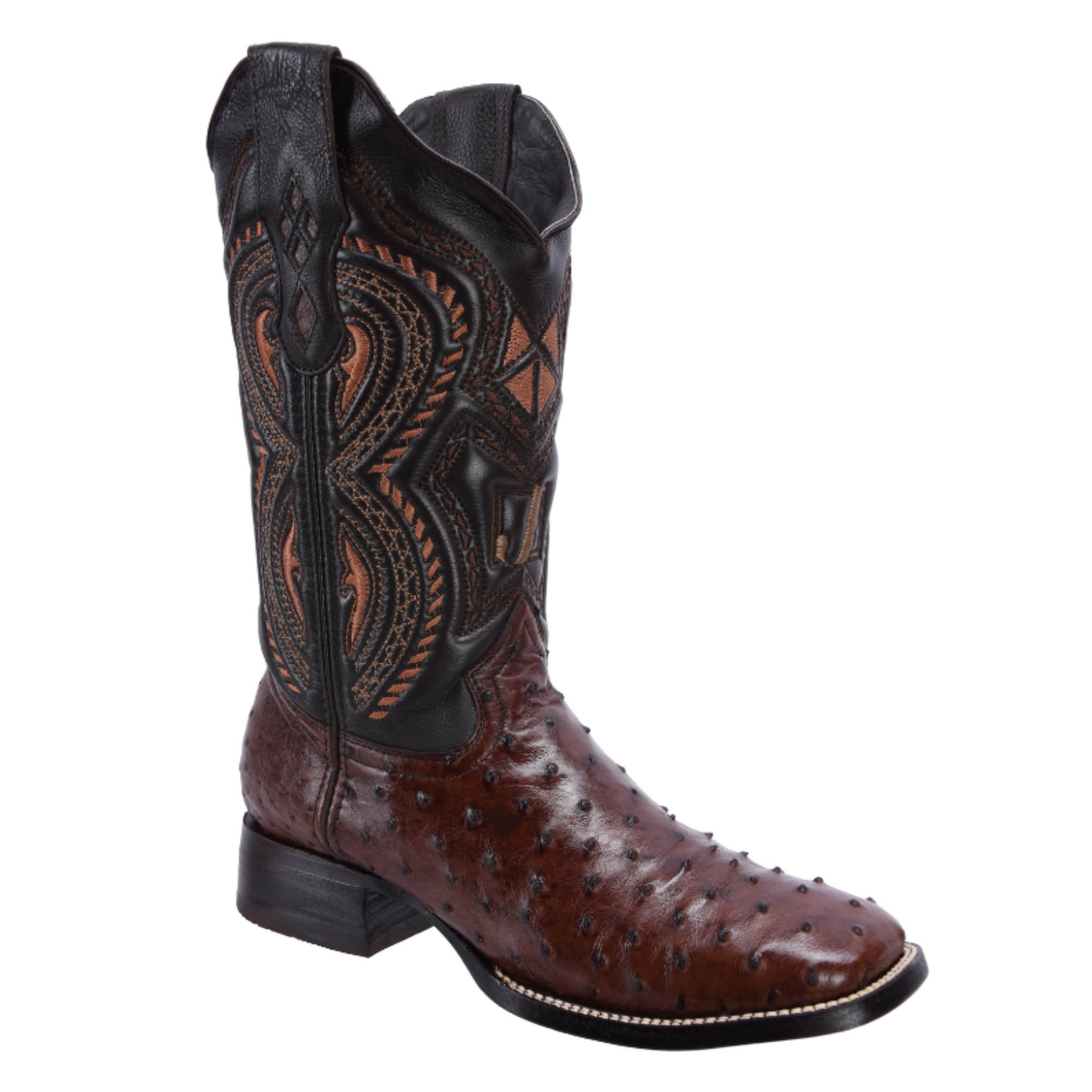 MEN'S 703 BROWN WESTERN BOOTS EXOTIC OSTRICH LEATHER SQUARE TOE COWBOY BOOT