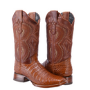 MEN'S 706 COGNAC WESTERN BOOTS EXOTIC CAIMAN LEATHER SQUARE TOE COWBOY BOOTS-2