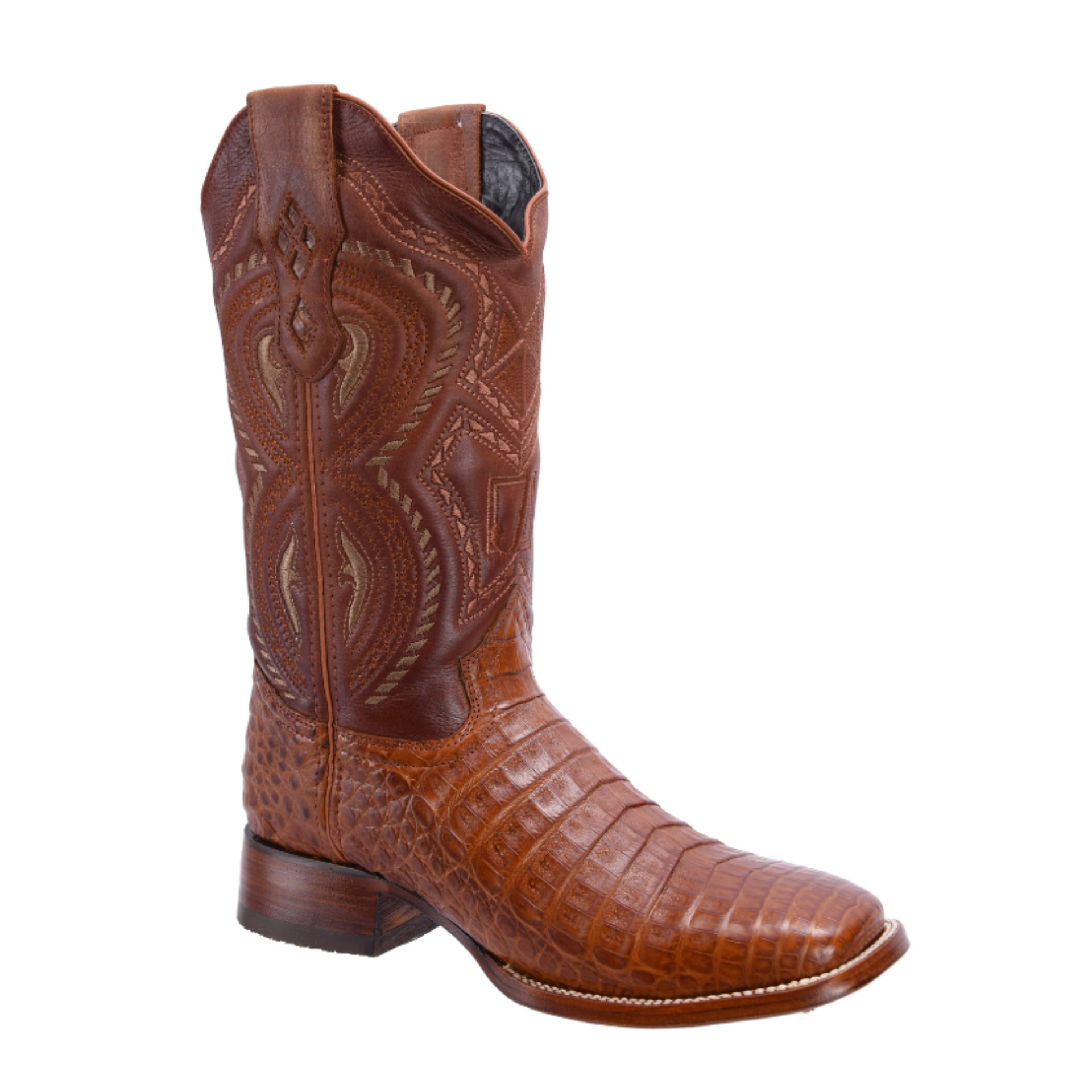 MEN'S 706 COGNAC WESTERN BOOTS EXOTIC CAIMAN LEATHER SQUARE TOE COWBOY BOOTS